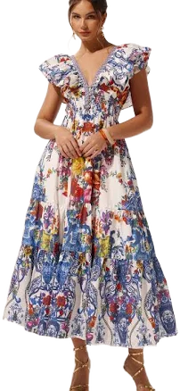 Martina Floral Printed Ruffle Maxi Sunfere