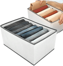2 Pack Wardrobe Closet Organizer And Storage For Clothes - 7 Grids Foldable Drawer Dividers Organizers For Jeans | Pants | Shirts | Leggings, Stackable Clothing Bins For Closets Organization