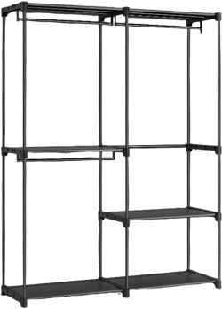 Clothes Rack with Shelves and Hanging Rods Portable Freestanding Closet Organizer for Bedroom Cloakroom 54.3 x 16.9 x 71.7 InClothing Storage Black