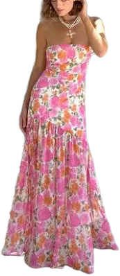 12th Tribe Labelle Strapless Drop Waist Floral Maxi Dress