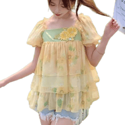 Devilinspired Chiffon Sunflowers Print Blouse