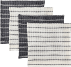 4pk Dish Cloth Set Dark Gray - Figmint&#8482;: Cotton Waffle Stripe Kitchen Towels, 12&#34;x12&#34;, Machine Washable