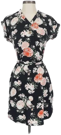 Bobbie Brooks Women's V-Neck Short Sleeve Floral Mini Dress