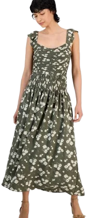 and Now This Women's Flutter-Sleeve Smocked Midi Dress