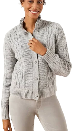 Talbots Women's Ruffle Mockneck Cardigan Sweater