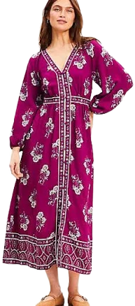 Loft Women's Floral Puff Sleeve Midi Dress