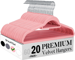 Smartor Pink Velvet Hangers 20 Pack, Space Saving Clothes Hanger with Tie Bar, Non-Slip Felt Hangers with Shoulder Notches, Heavy Duty Suit Hanger for Coat, Shirt, Pants, Dress