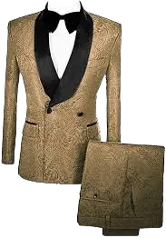 Mandel Luxurious Deep Gold Velvet Lapel Double-Breasted Jacquard Groom's Suit