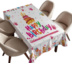 Ambesonne Birthday Tablecloth, Joyful Mouses Partying Presents and Delicious Cake with Candles Cartoon, Rectangular Table Cover for Dining Room Kitchen Decor, 60" X 90", Pink 90" x 60" (Rectangular) Pink
