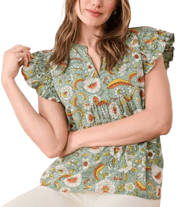 Printfresh Women's Organic Cotton Flutter Sleeve Blouse
