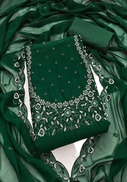 Indya Green Floral Embroidered Cotton Kurta Set XKU05305