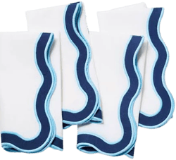 Sur La Table Luxury Embroidered Scalloped Edge Cotton Linen Napkins (Set of 4)