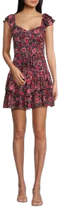 Midnight Doll Floral Chiffon Flutter Sleeve Sweetheart Neck Dress