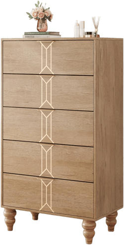 Nasitip 5 Drawers Dresser, Modern Wooden Tall Dresser with Deep Drawers, 5 Chest of Drawers for Bedroom, Living Room, Hallway, Entryway, Oak