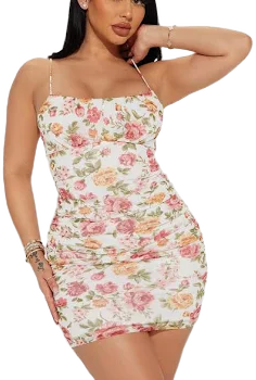 Fashion Nova Sleeveless Mesh Scoop Neck Floral Mini Dress
