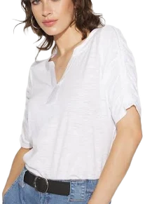 White House Black Market Women's Ruched Sleeve Cotton + Modal Tee
