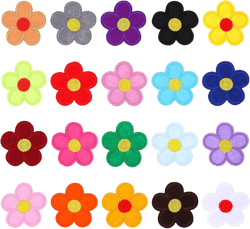 Sunflower Iron on Clothing Patches, 20 Pcs Colorful Flower Embroidered Patches Floral Applique Sewing Repair Patches for Clothes Backpack DIY Craft