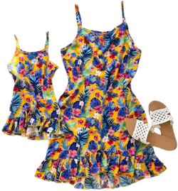 Mommy and Me Matching Floral and Tropical Print Dresses