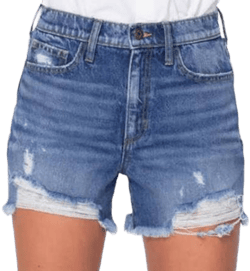 Sneak Peek High Rise Denim Shorts with Frayed Hem