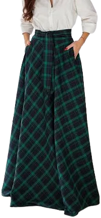 Long Tartan Maxi Skirt with Pockets