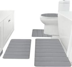 Memory Foam Bath Mat Set, Bathroom Rugs 4 Pieces Sets, Toilet Mats, Soft Comfortable, Water Absorption, Non-Slip, Thick, Machine Washable, Easier to Dry for Floor Mats (Gray 1)