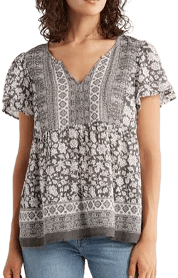 Lucky Brand Women's Floral Print Flutter Sleeve Cotton Top