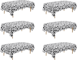 6 Pack Disposable Black and White Cow Print Plastic Tablecloth, 108 Inch x 54 Inch Ractangle Tablecover, for Party, Dance and Picnic (Black and White Cow Print)