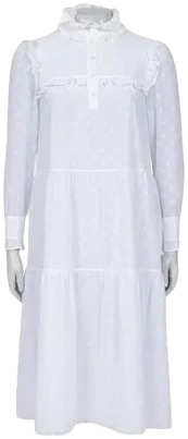 Celine Women's Triomphe Embroidered Cotton Canvas Frilled Dress