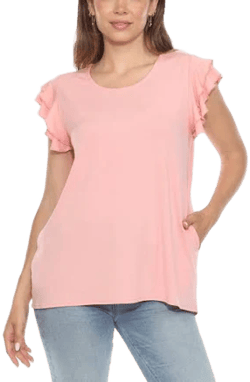 White Mark Ruffle Sleeve Solid Top Women's