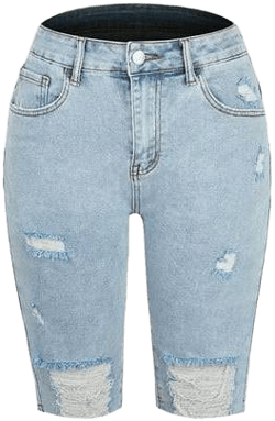 Women's High-Waist Ripped Denim Shorts