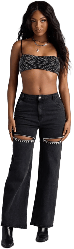 Windsor So Obsessed Rhinestone Cutout Straight Leg Jeans
