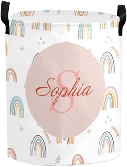 WOWPersonalTailor Rainbow Flower Large Laundry Basket Custom Name Foldable Clothes Bag Collapsible Fabric Laundry Hamper Folding Washing Bin for Gift, 19.69 inches (height) x 14.17 inches (diameter)
