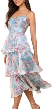 Lulus Floral Print Tiered Midi Dress