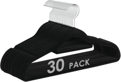 Velvet Hangers Non Slip Felt Hangers, 30 Pack Black Velvet Clothes Hangers Space Saving Slim with 360 Degree Swivel Hook for Suits Coats, Jackets, Pants, and Dress Clothes