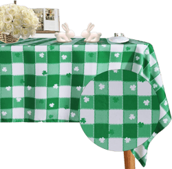 SARAFLORA St Patrick's Day Checkered Fabric Rectangle Table Cloth-60x84 Inch-Polyester Shamrock Pattern Tablecloth, Table Cover Protector for Party, Banquet, Dinner Decoration Use, Green & White 84" x 60" (Rectangular) Green and White