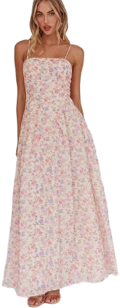 Indikah Women's Daisy Day Basque Waist Maxi Dress Floral Blue