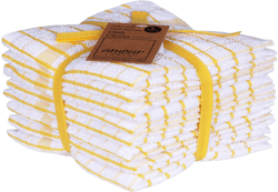 AMOUR INFINI Kitchen Dish Cloths Set of 8 - Ultra Soft, Highly Absorbent, Quick-Drying Terry Cotton Dishcloths 12"x12" Inch Wash & Cleaning Cloths for Kitchen & Dishwashing (Yellow) Yellow 12 x 12 Inches - Set of 8