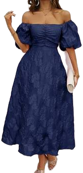 Retro Vintage 1950s Midi Dress Women's Flare Dress Puff Sleeve Off Shoulder Floral A-Line Fancy Dress Masquerade Wedding Vacation Tea Party Adults'