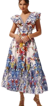 Martina Floral Printed Ruffle Maxi Sunfere