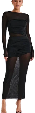 Kate Mesh and Nylon Maxi Dress