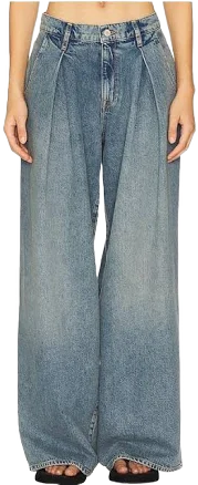 Triarchy Linda Mid Rise Pleated Wide Leg - Dusky Medium Indigo