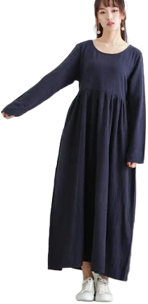 Women's Casual Loose Long Sleeve Thicker Cotton Maxi Dress