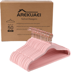 Premium Blush Pink Velvet Hangers (Pack of 50) Heavyduty - Non Slip - Copper/Rose Gold Hooks,Space Saving Clothes Hangers