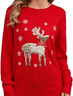 LightInTheBox Women's Casual Reindeer Snowflakes Ribbed Crew Neck Sweater