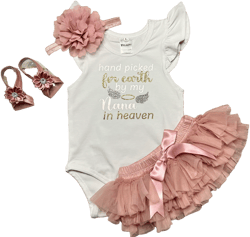 Baby Girl hand picked for earth personalized outfit, baby&#39;s angel in heaven outfit, Memorial Baby Clothes, In heaven, Handpicked For Earth