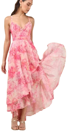 Lulus Floral Ruffled Tiered High-Low Maxi Dress