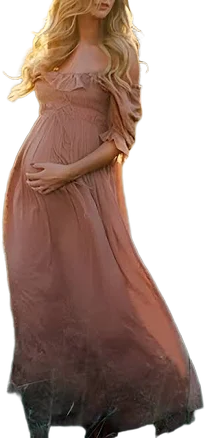 Momyknows Off Shoulder Boho Flowy Maternity Maxi Dress
