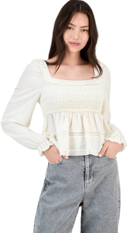 Tinseltown Juniors' Smocked Ruffle-Trim Babydoll Top