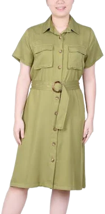 NY Collection Women's Safari Style Short Sleeve Dress