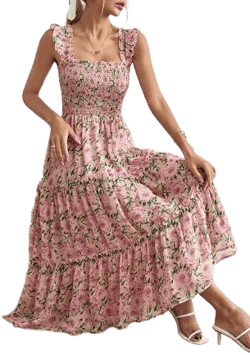 SHEIN Allover Floral Print Ruffle Hem Dress